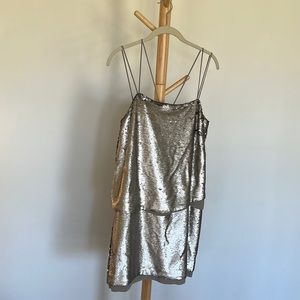 Vintage Banana Republic sliver sequin and silk cocktail dress. Sz 8